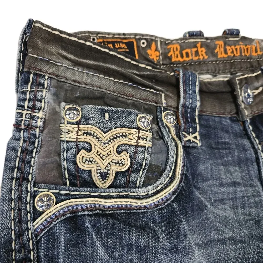 Rock Revival TYME Mens Jeans Straight Leg Size 29 Distressed Thick Stitch MMA - Picture 6 of 12